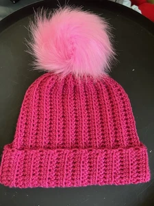 Gehäkelte Handarbeit Bommel Beanie Mütze Mütze Hot Pink Fuchsia - Bild 1 von 6