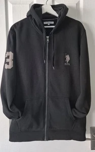 US Polo Assn. Mens Black Cotton Full Zip Hoodie Embroidered Pockets Size XL VGC - Picture 1 of 14