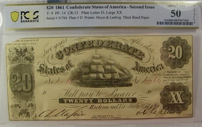 $20 1861 CSA T-9  PCGS AU50 - Image 1 of 2