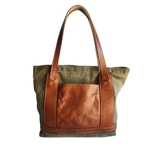 Borsa tote Steurer & Jacoby in tela cerata e pelle shopper mercato made in USA - Foto 1 di 16