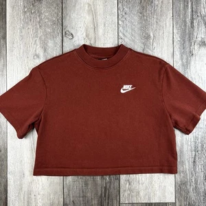 Nike Women's T Shirt Cropped Short Sleeve Boxy Size XS Loose Fit Burgundy Red - Picture 1 of 8