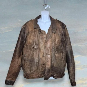 80s Leather Bomber Jacket Mens XL - Picture 1 of 4