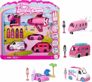 Barbie Mini Land 4-Pack Doll & Toy Vehicle Set with 4 1.5-inch - Picture 1 of 6