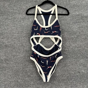 Costume intero donna Aerie taglia L blu navy stampa all over nuotatore racerback - Foto 1 di 8