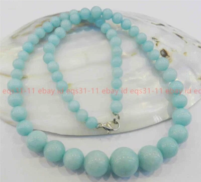 Lindo colar de contas redondas de pedras preciosas de água-marinha brasileiras azul claro 6-14mm 18" - Imagem 1 de 4