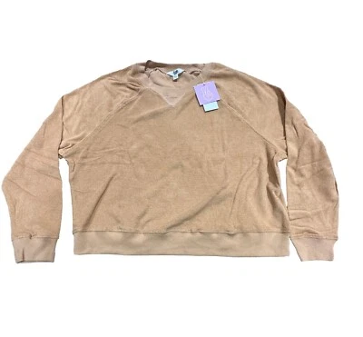 Women's Ascot + Hart Terry Cloth Pullover Sweatshirt - Tan XXL - Image 1 of 2