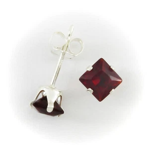 4mm Square CZ Garnet Red Post Stud Earrings in SOLID Sterling Silver - NEW! - Picture 1 of 7