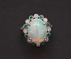 Ethiopian Opal Oval 4.26 Carat Ring In 14k Gold With Diamonds & Emeralds (54972) - Picture 1 of 6