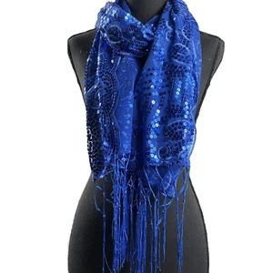 Floral ROYAL BLUE Sequin Scarf and Shawl for Evening Dresses - Picture 1 of 5