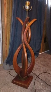 Vintage Adrian Pearsall Danish Style Sculptured Walnut Bronze MCM Table Lamp - Picture 1 of 7