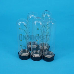 Lote (5) Tubo de ensayo de vidrio transparente de 50 ml 30x105 mm fondo redondo graduado con tapa de rosca - Imagen 1 de 4