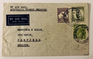 1935 Airmail Cover With Roo 9d ,KGV 1d And 1/- Lyre Bird To Belgium - Picture 1 of 3