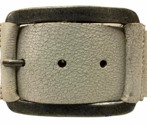 Cinturón de cuero para hombre blanco crema usado cinturón de cuero auténtico patrón de agujeros hebilla - Imagen 1 de 4