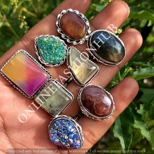 Sale Jasper & Mix Gemstone 925 Sterling Silver Plated Wholesale Fancy Rings Lot - Picture 1 of 3
