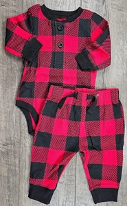Baby Boy Clothes New Garanimals 0-3 Month 2pc Red Black Plaid Thermal Outfit - Picture 1 of 3
