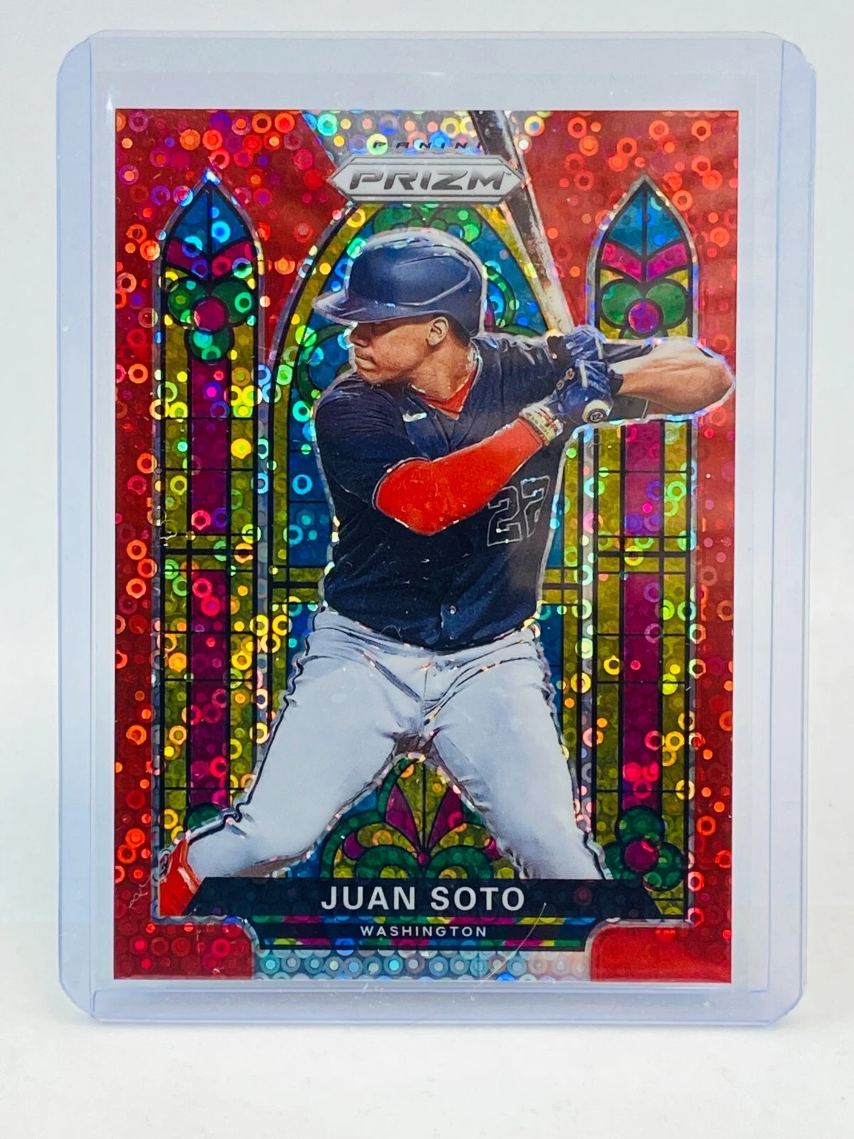 2021 Panini Prizm Juan Soto Stained Glass Red Disco #52/99