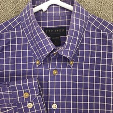 Scott Barber Button Shirt Mens Large Long Sleeve Purple Check Cotton Casual