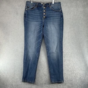 Pantalones de mezclilla KanCan para mujer 30 elásticos con botones de mezclilla cónicos azul angustiado - Imagen 1 de 13