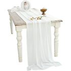 27 X 216 Inch White Chiffon Wedding Table Runner Extra Long 18Ft White Tableclot
