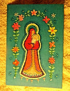 Vintage Christmas Card Hallmark 300PX 93-1 Mary & Baby Jesus, Embossed 1960's - Picture 1 of 4