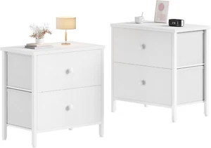 Weiße Nachttische 2er Set, 2 Schubladen Kommode für Schlafzimmer Nachttisch kleines Kleid - Bild 1 von 10