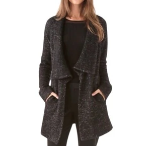 Theory Clarania meliert schwarz Wasserfall Wollmischung offen drapiert Cardigan Large - Bild 1 von 8