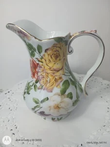 blue danube 5.75 floral gold trimmed large handle vase flowers,stand alone,gift - Picture 1 of 24