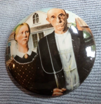 Large Vintage Antique Ceramic Artisan Button AMERICAN GOTHIC BY GRANT WOOD - Image 1 of 4