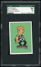 CHARGING Referee's Signals 1979 Panini Hockey Stickers #5 Printed Italy SGC 7 NM