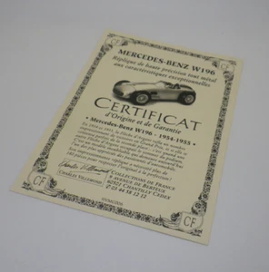 Certificat Mercedes-Benz W196 1954-1955 - CMC 1/18 Collection de France - Imagen 1 de 1