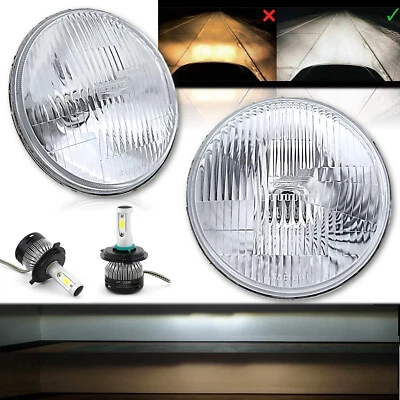 7" Stock Lente Vidrio Metal 12v Faro LED 6K 26/40w Bombilla Faros Par Foto 1 de 4