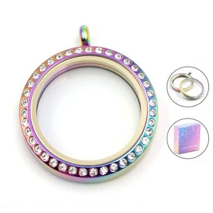 Rainbow Screw Top Stainless Steel Crystal Glass Memory Locket - Picture 1 of 8