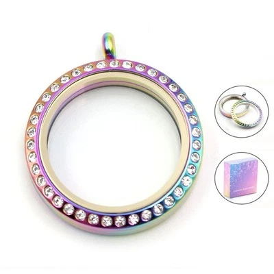 Rainbow Screw Top Stainless Steel Crystal Glass Memory Locket - Image 1 of 4