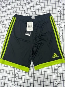 Adidas Youth Performance Athletic Shorts Black with Green Stripes - Large - New - Picture 1 of 10