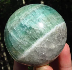 BLUE GREEN PURPLE FLUORITE CUBIC INCLUSION BANDED CRYSTAL SPHERE MADAGASCAR - Picture 1 of 11