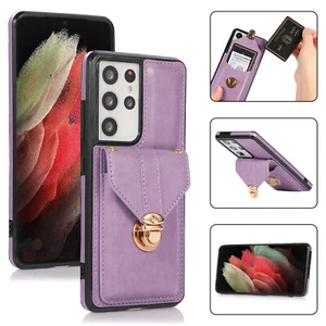 Custodia rigida in pelle PU portafoglio a tracolla per Samsung S25 S24 S23 FE S22 - Foto 1 di 44