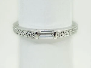 White Topaz Baguette Thin Stackable Band Ring Size 7.25 Rhodium Plated - Picture 1 of 3