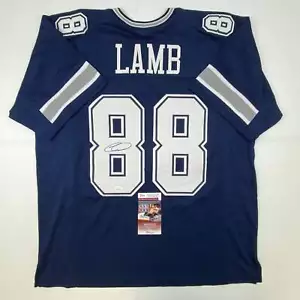 Autographed/Signed CeeDee Lamb Dallas Blue Football Jersey JSA COA - Picture 1 of 4