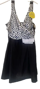 Women's It Figures bathing suit one piece 14 White Floral Top Black Skirt NEW - Picture 1 of 15