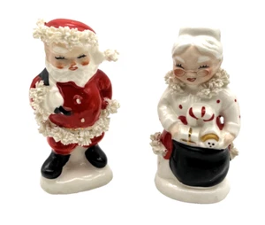 Napco #920 Santa & Mrs. Claus Weihnachten Keramik Salz Pfeffer Set Spaghetti Borte - Bild 1 von 8