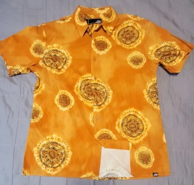 Camisa Lost Para Hombre Mediana Naranja Amarillo Estampado Sol Abotonada Manga Corta Algodón Top Foto 1 de 4