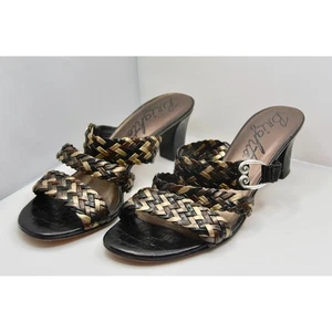 Sandalias Brighton negras doradas bronce trenzadas con tiras de cuero tacón bloque deslizables 8,5 - Imagen 1 de 7