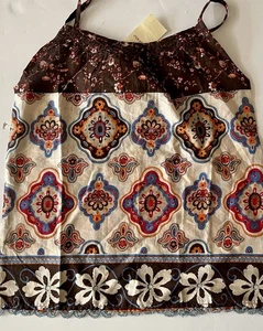NWT Girls LARGE (10) LIMITED TOO Cotton BROWN Boho Smocked TOP Y2K beaded 1990’s - Picture 1 of 6