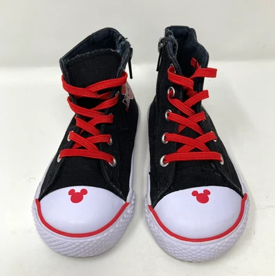 Toddler Mickey Mouse Hightop Sneakers Disney Side Zip Black Red Canvas Sz 9.5 - Image 1 of 4