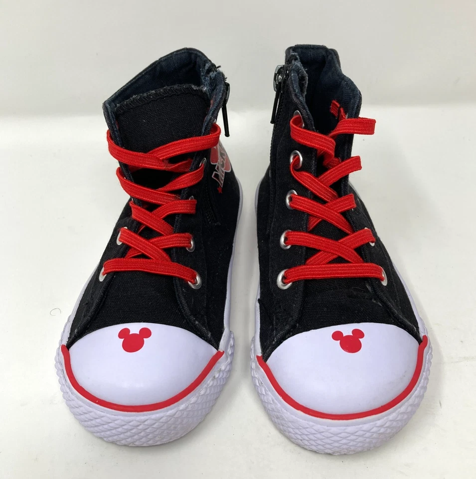Toddler Mickey Mouse Hightop Sneakers Disney Side Zip Black Red Canvas Sz 9.5 - Image 1 of 4