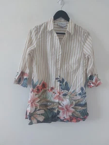 Vintage Womens Cotton Blouse Top Shirt Size 10 12 Multicoloured Striped Floral - Picture 1 of 8