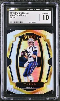 TOM BRADY 2018 Select #166 Premier Level Silver Prizm Graded CGC 10 GEM MT  - Image 1 of 2