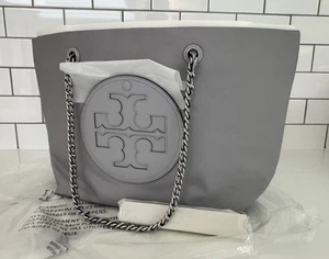 TORY BURCH ELLA Recycled Nylon Tote Shopper In Bay Gray NEW - Picture 1 of 9