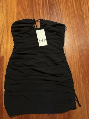 Zara Strapless Womens Small Black Cutout Pencil Fitted Ruched Mini Dress NWT - Image 1 of 4