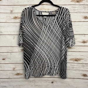 Chicos Black White Patterned Short Sleeve Blouse 3X - Picture 1 of 8